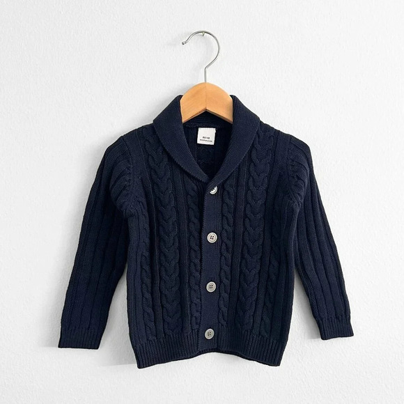 NWT Cute Boys Knitted Sweater Comfy & Warm Long Sleeve Button Down Navy 9-12M - Picture 1 of 2